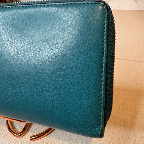 Gucci Teal Leather Zip Around Long Wallet Bamboo Tassel Detail - Picture 3 of 13